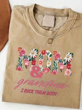 Mom & Grandma Floral Graphic Tee - Tan